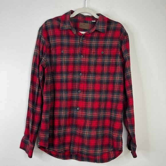 Men's Woolrich 100% Cotton Red Plaid Button Front Flannel Button Chest Pockets - Picture 1 of 9